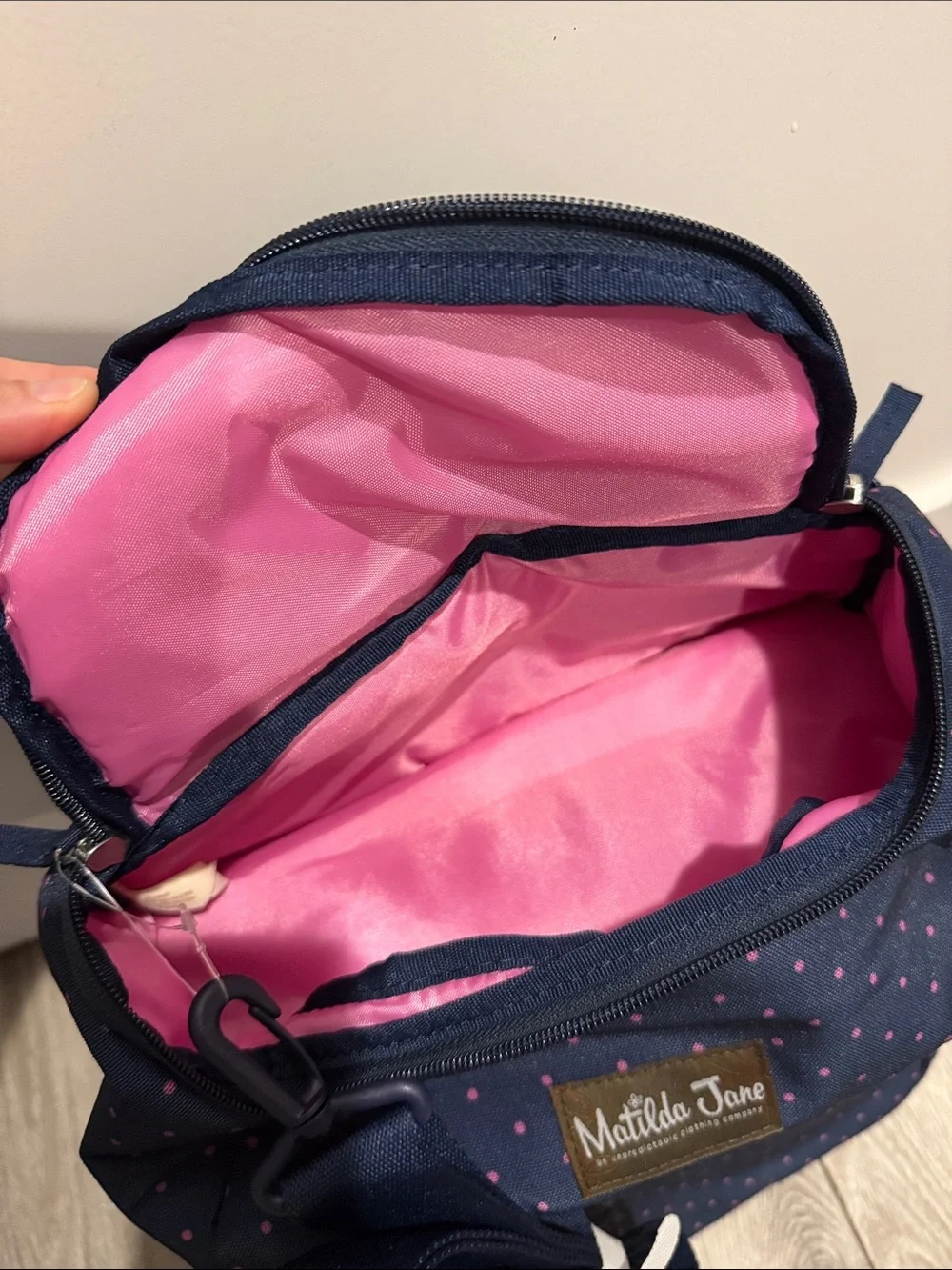 Matilda Jane Navy with Pink Polka Dots Backpack cooler or diaper bag